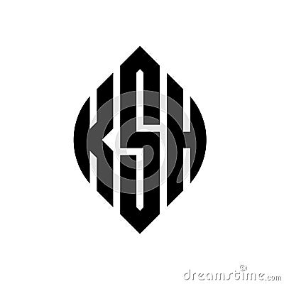 KSH circle letter logo design with circle and ellipse shape. KSH ellipse letters with typographic style. The three initials form a Vector Illustration