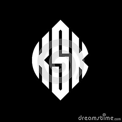 KSK circle letter logo design with circle and ellipse shape. KSK ellipse letters with typographic style. The three initials form a Vector Illustration