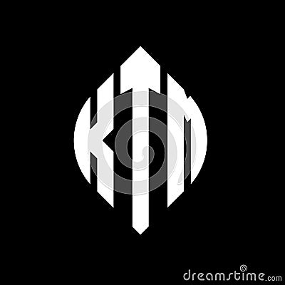 KTM circle letter logo design with circle and ellipse shape. KTM ellipse letters with typographic style. The three initials form a Vector Illustration
