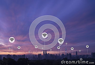 kuala lumpur with wifi icons Stock Photo