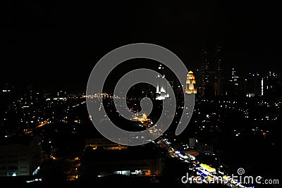 Kuala Lumpur City, Malaysia At night There are lights from buildings, houses, roads and markets. Stock Photo