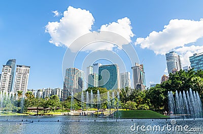 Spectacular dancing water fountains at the Lake Symphony,KLCC. Editorial Stock Photo