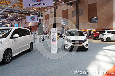 Cars showroom located in the huge hall. Editorial Stock Photo