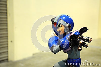 Mega Man scale model fictional action figures display for public. Editorial Stock Photo