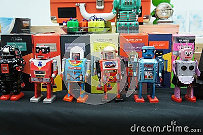 Classic toy robot. Made of tin. Become a collection of children at the time. Editorial Stock Photo