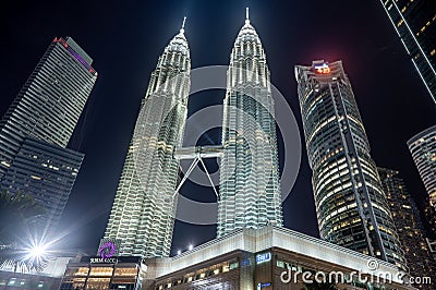 Kuala Lumpur, Malaysia - 22 February 2023: Petronas Twin Towers. Petronas Twin Towers in Kuala Lumpur centre at night Editorial Stock Photo