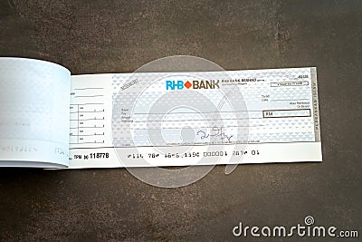 Empty cheque book from RHB bank Editorial Stock Photo