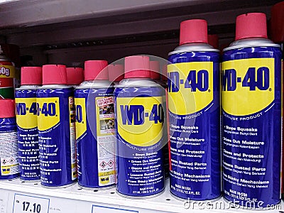 KUALA LUMPUR, MALAYSIA - MAY 20, 2017 : WD-40 product on a supermarket aisle. Editorial Stock Photo