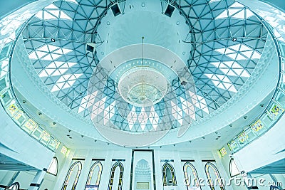 KUALA LUMPUR, MALAYSIA - Nov 11, 2019. Interior of the As-Syakirin mosque, famous landmark in Kuala Lumpur, Malaysia Editorial Stock Photo