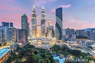 Petronas twin towers at night in Kuala Lumpur, Malaysia Editorial Stock Photo