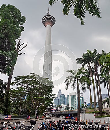 Kuala Lumpur, Malaysia : Menara TV Tower with tourist panorama view platform Editorial Stock Photo