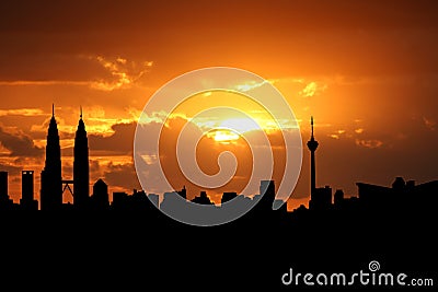 Kuala Lumpur at sunset Cartoon Illustration