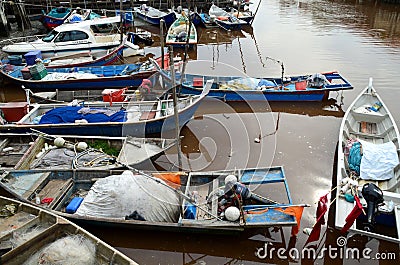 Scenery of fisherman`s jetty with boat Editorial Stock Photo