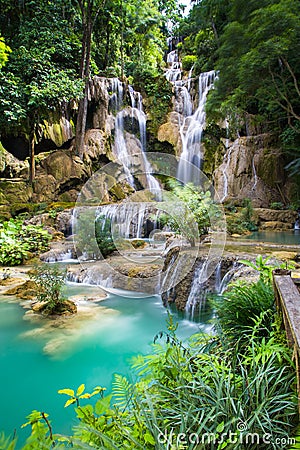 Kuang Si Waterfalls Stock Photo