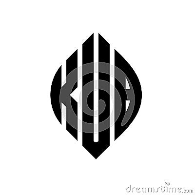 KUB circle letter logo design with circle and ellipse shape. KUB ellipse letters with typographic style. The three initials form a Vector Illustration