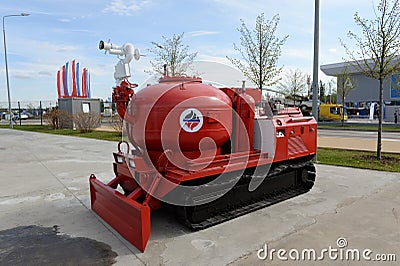 Unmanned mobile complex of fire extinguishing and elimination of consequences of man-made accidents in the Military-patriotic park Editorial Stock Photo
