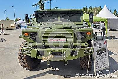 KUBINKA, RUSSIA, AUG.24, 2018: Special military multipurpose off road truck VITIM 668240. Russian armored multipurpose vehicles an Editorial Stock Photo