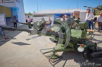 KUBINKA, RUSSIA, AUG.24, 2018: View on paired large caliber machine gun 23-mm cannon for armored trucks or tanks. Exhibition visit Editorial Stock Photo