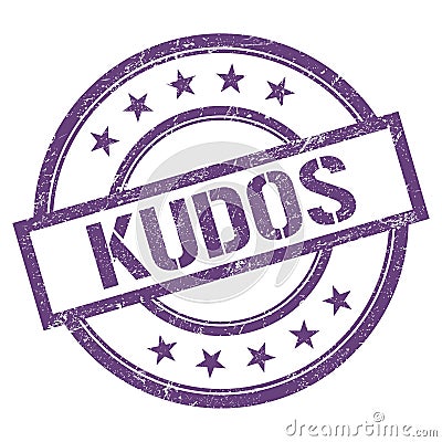 KUDOS text written on purple violet vintage stamp Stock Photo