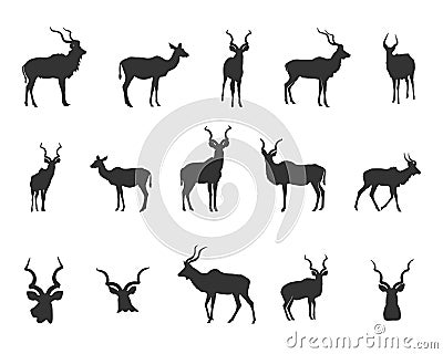 Kudu Silhouette, Kudu Horn Silhouette, Antlers Silhouette, Kudu Head, Kudu SVG , Kudu Head Silhouette Vector Illustration