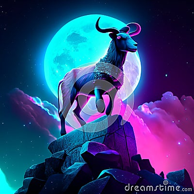 Kudu standing on top of a mountain in front of a full moon Generative AI Stock Photo