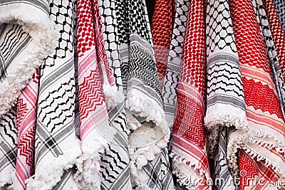 Kufiya man`s head scarf popular in the Arab countries. Stock Photo