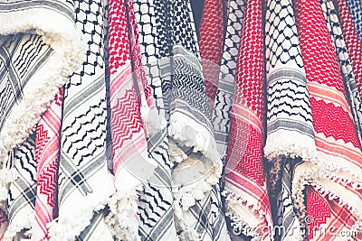 Kufiya man`s head scarf popular in the Arab countries. Stock Photo