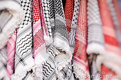 Kufiya man`s head scarf popular in the Arab countries. Stock Photo