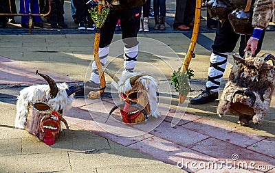 Kukeri masks in Surva Festival in Pernik, Bulgaria Editorial Stock Photo