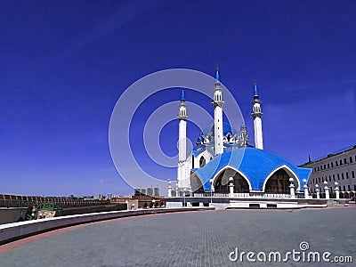 Kul Sharif Mosque in the Kazan Kremlin under a blue sky. City of Kazan, Tatarstan, Russia. UNESCO. Tourist center. Religion. Islam Editorial Stock Photo