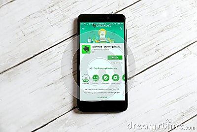 KULIM,MALAYSIA - APRIL 11TH,2018 : Evernote application on an android Google Play Store Editorial Stock Photo