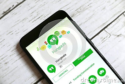 KULIM,MALAYSIA - APRIL 11TH,2018 : Hangouts application on an android Google Play Store Editorial Stock Photo