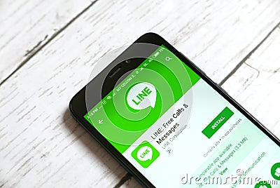 KULIM, MALAYSIA - APRIL 11TH, 2018 : Line application on Google Play Store. The service is operated by Line Corporation. Editorial Stock Photo
