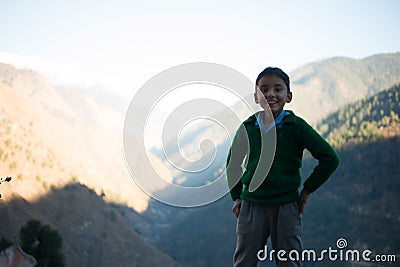 Kullu, Himachal Pradesh, India - December 21, 2018 : Photo of himalayan kids in mountain, Himalayan people Editorial Stock Photo