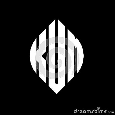 KUM circle letter logo design with circle and ellipse shape. KUM ellipse letters with typographic style. The three initials form a Vector Illustration