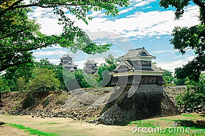 Kumamoto Castle is located in Kumamoto Prefecture, Japan. At this time, this castle was in damage from the earthquake disaster. In Stock Photo