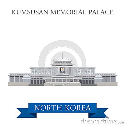 Kumsusan Memorial Palace Pyongyang North Korea vector flat Vector Illustration