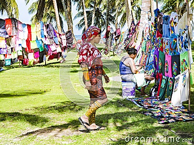 Kuna women, Panama, with traditional art works - Molas Editorial Stock Photo