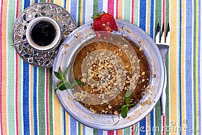 Kunefe Dessert with Turkish Coffee Stock Photo