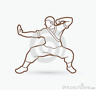 Kung fu action ready to fight Vector Illustration