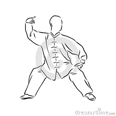 Kung fu Chinese. vector sketches in a simple contours. kung fu fighter, vector sketch illustration Vector Illustration