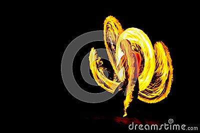Kung fu Fire Show In Darkness night on the beach Stock Photo