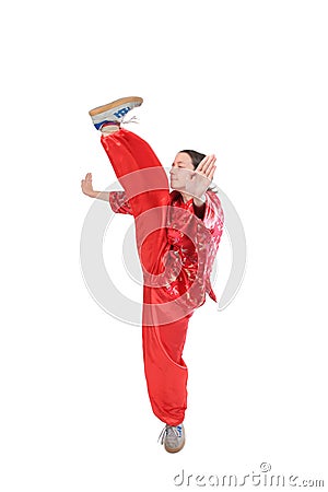 Kung fu girl high kick Stock Photo