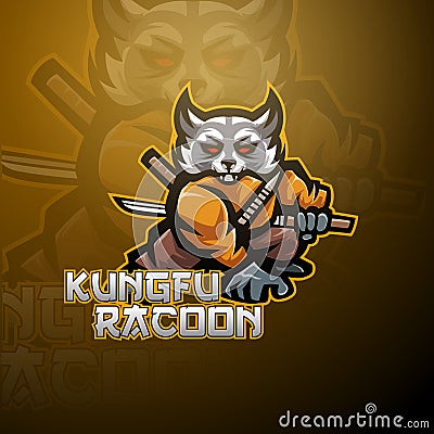 Kungfu raccoon esport mascot logo design Vector Illustration