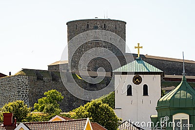 Carlsten fortress and Marstrand Church at Marstrand.. Stock Photo