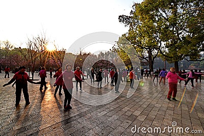 KUNMING, CHINA, FEBRUARY 08, 2017: people are exerciseing in the Kunming Green Lake Park, Kunming. Editorial Stock Photo