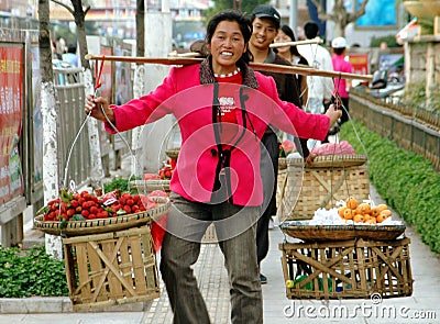 Kunming, China: Street Vendors Selling Fruits Editorial Stock Photo