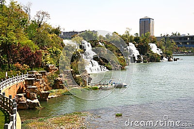 Kunming Waterfall Park in Kunming, China became the largest waterfall park in Asia Editorial Stock Photo