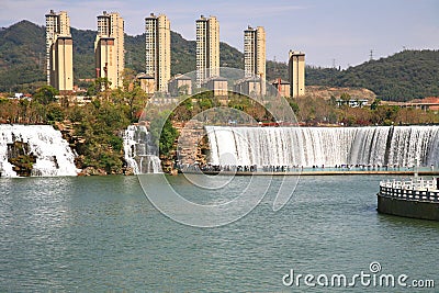 Kunming Waterfall Park in Kunming, China became the largest waterfall park in Asia Editorial Stock Photo