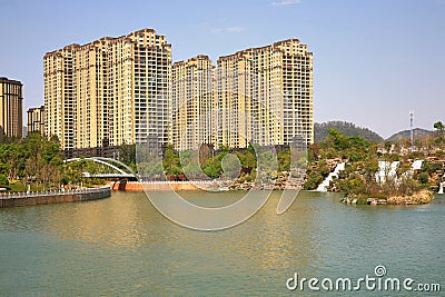 Kunming Waterfall Park in Kunming, China became the largest waterfall park in Asia Editorial Stock Photo